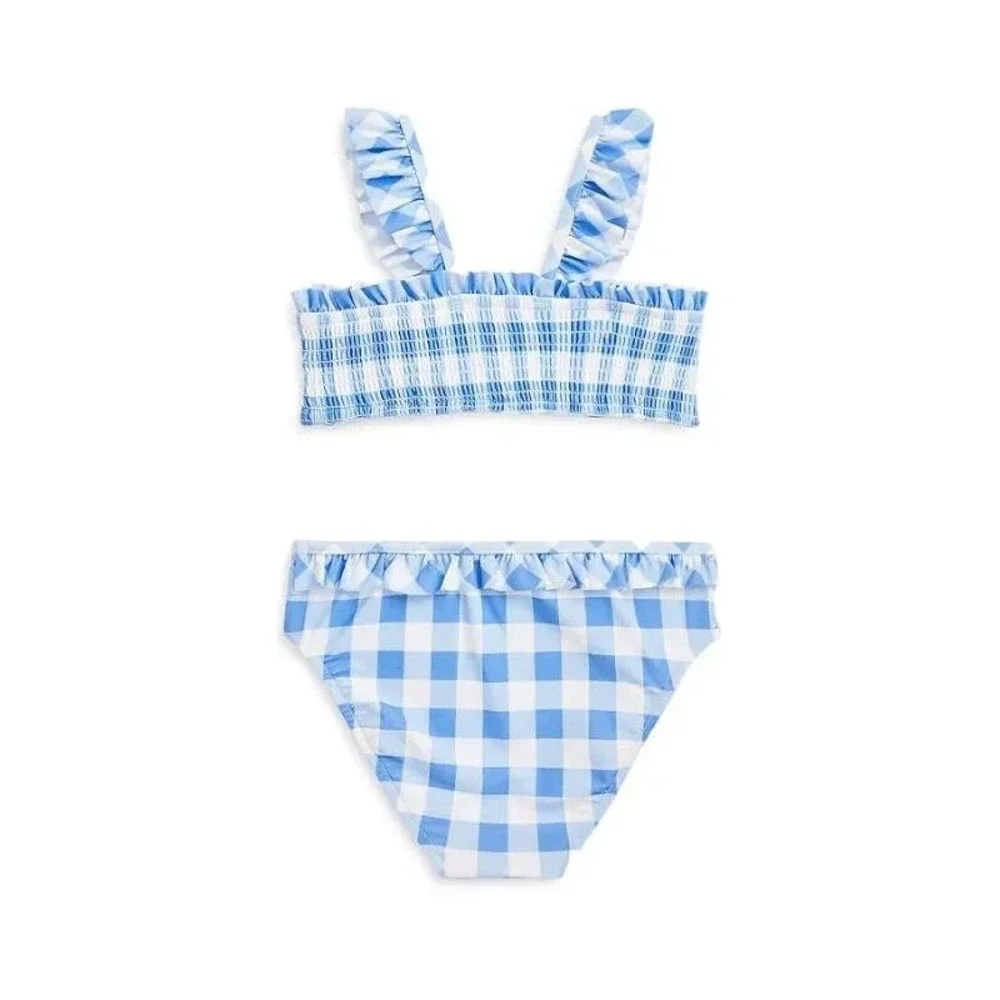 Ralph Lauren Baby Girl's Gingham Ruffle Smocked Bikini Set Blue White‎ Size 9 M